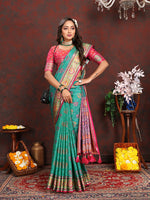 Thumbnail for Lorenvalley Fashion Seagreen Patola Silk Woven Design with Zari Meenakari Weaving motifs Pallu Saree - Distacart