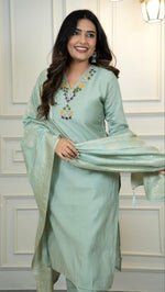 Thumbnail for Lorenvalley Fashion Seagreen Roman Silk Hand Work Kurta Pant with Dupatta