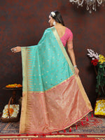 Thumbnail for Lorenvalley Fashion Seagreen Soft Katan Silk Woven Design Zari Weaving Pallu Saree - Distacart