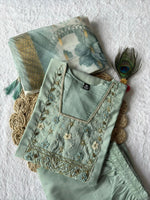 Thumbnail for Lorenvalley Fashion Seagreen Roman Silk Hand Work Kurta Pant with Dupatta