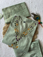 Thumbnail for Lorenvalley Fashion Seagreen Roman Silk Hand Work Kurta Pant with Dupatta