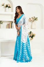 Thumbnail for Joban Fashion White Leaf Linen Ready To Wear Saree With Unstitched Blouse - Distacart