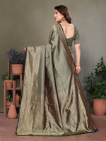 Thumbnail for Vedant Vastram Litchi Silk Banarasi Silk Saree - Bottle Green - Distacart