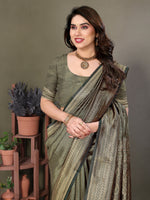 Thumbnail for Vedant Vastram Litchi Silk Banarasi Silk Saree - Bottle Green - Distacart