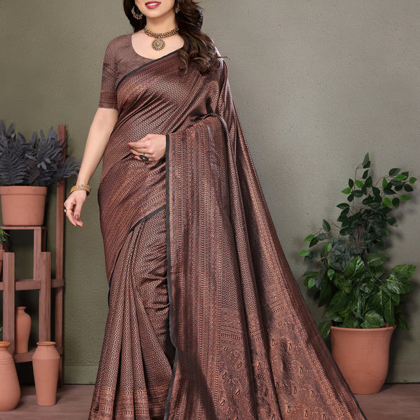 Vedant Vastram Litchi Silk Banarasi Silk Saree - Black - Distacart