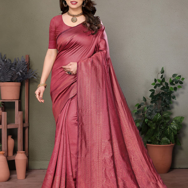 Vedant Vastram Litchi Silk Banarasi Silk Saree - Maroon - Distacart