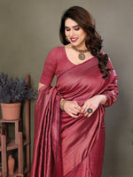 Thumbnail for Vedant Vastram Litchi Silk Banarasi Silk Saree - Maroon - Distacart