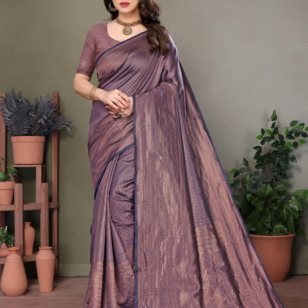 Vedant Vastram Litchi Silk Banarasi Silk Saree - Navy - Distacart