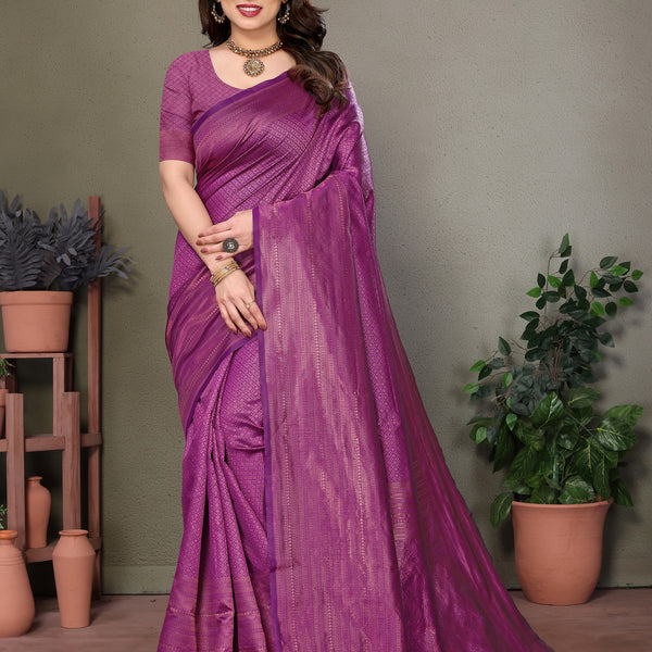 Vedant Vastram Litchi Silk Banarasi Silk Saree - Purple - Distacart
