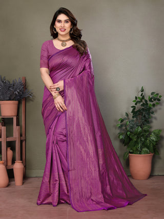 Vedant Vastram Litchi Silk Banarasi Silk Saree - Purple - Distacart