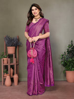 Thumbnail for Vedant Vastram Litchi Silk Banarasi Silk Saree - Purple - Distacart