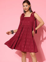 Thumbnail for Yufta Self Design Tiered Fit & Flare Dress - Distacart