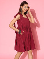 Thumbnail for Yufta Self Design Tiered Fit & Flare Dress - Distacart