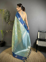 Thumbnail for Joban Fashion Pista Green Intricate Zari Weaving Soft Silk Dharmavaram Saree
