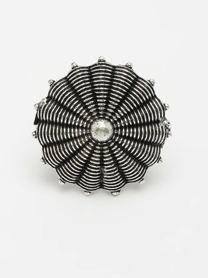 NVR Women's Silver-Toned Floral Shape Adjustable Finger Ring - Distacart