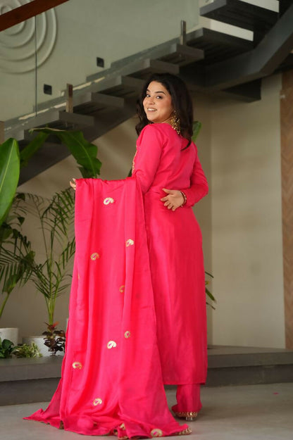 Joban Fashion Gajri Kurta Set Silk Sequins , Zari, Coding & Thread Embroidered work - Distacart