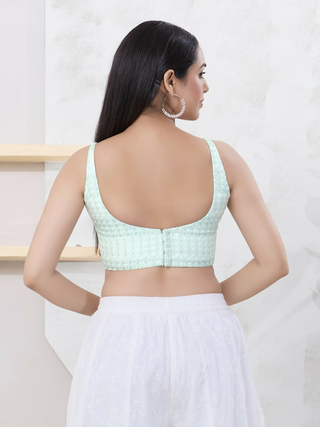 Joban Fashion Pista-Green Shift Sleeveless Back Open Blouse
