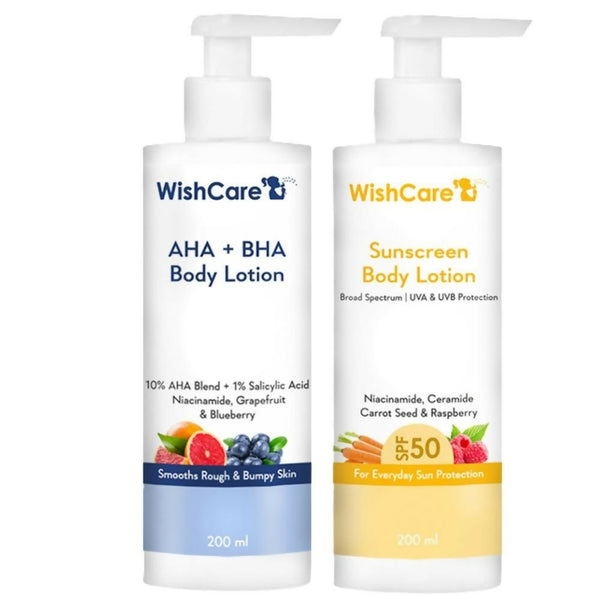Wishcare Detan Combo Sunscreen SPF 50 Broad Spectrum & 10% AHA + 1% BHA Body Lotion - Distacart