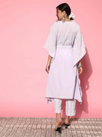 Thumbnail for Ahalyaa Women Floral Poly Crepe Belted Detail Kurta Set - Distacart