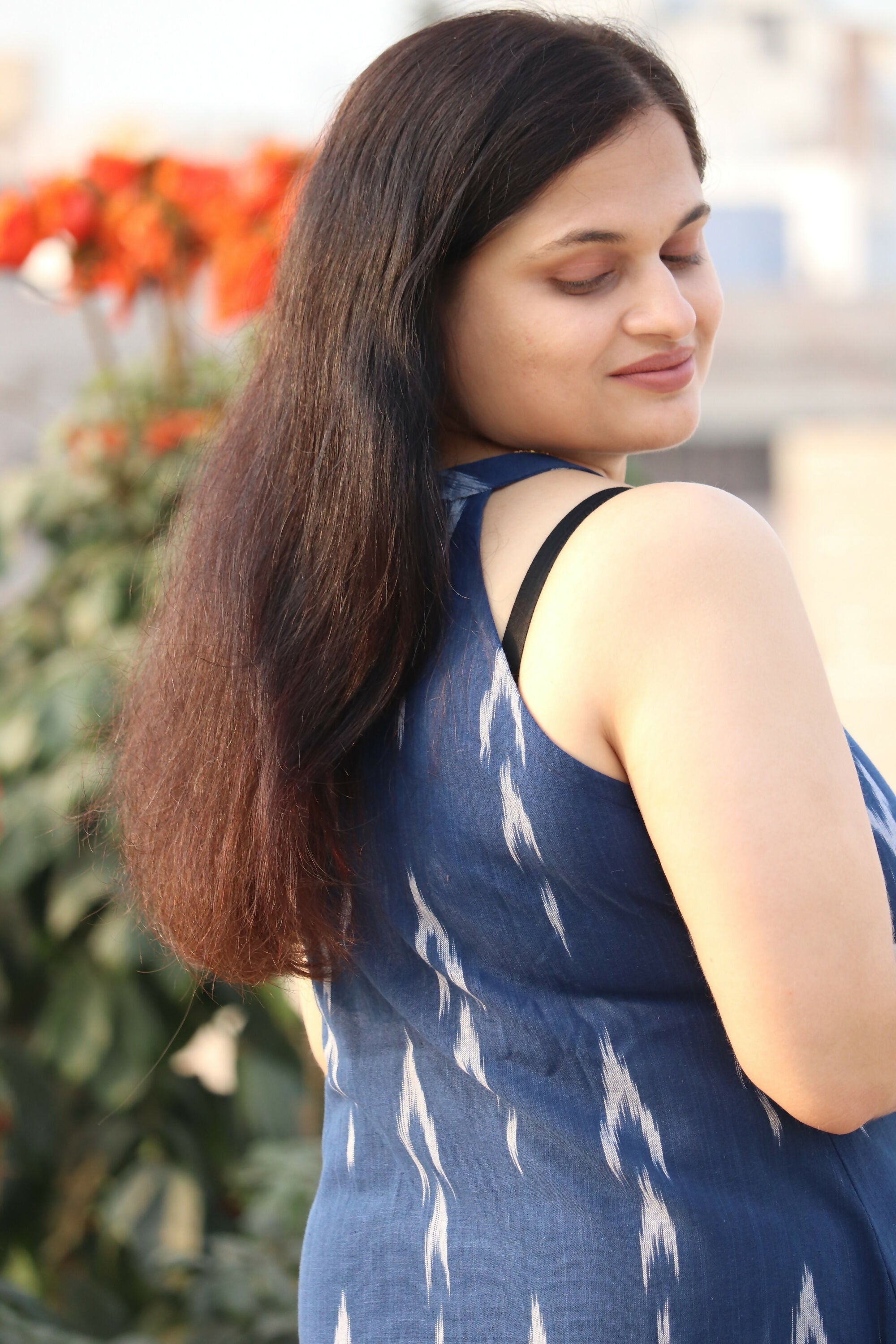 Women_s Blue Pochampally Cotton Dress 2