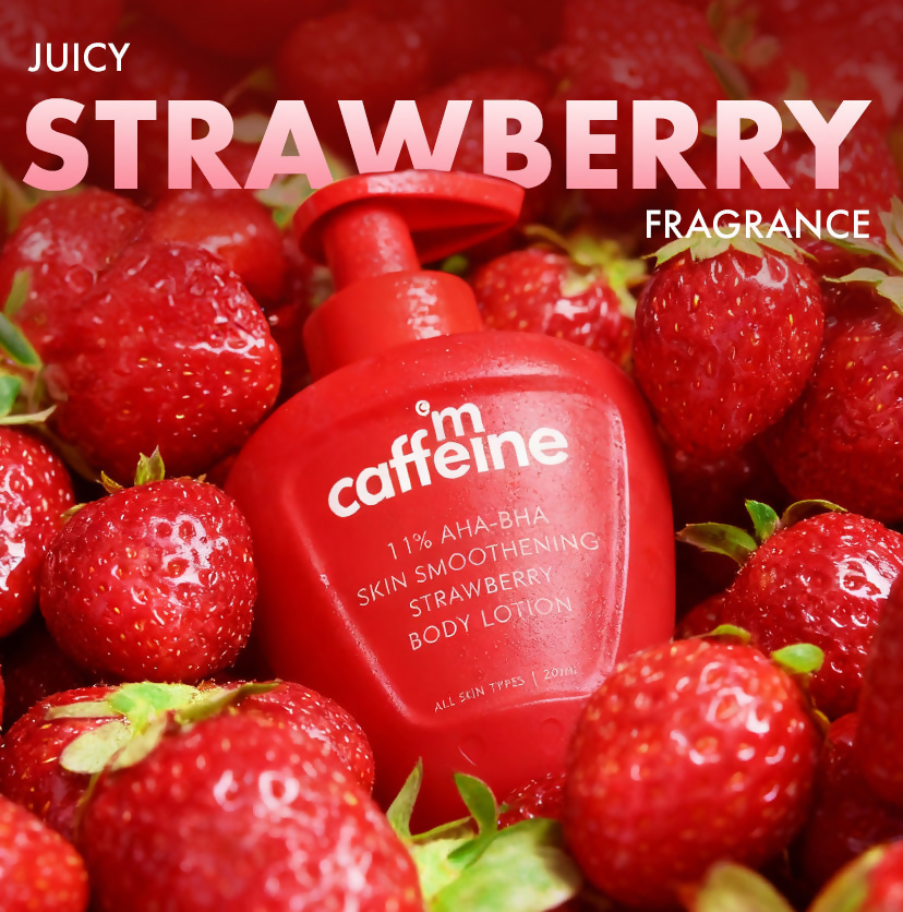 mCaffeine 11% AHA-BHA Skin Smoothening Strawberry Body Lotion - Distacart