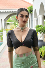 Thumbnail for Vishnu Weaves Women's Sea-Green Muga Cotton Thread Weaving Saree with Blouse