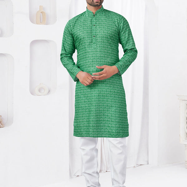Joban Fashion Men's Rayon Cotton Green Printed Kurta Pyjama set - Distacart