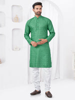 Thumbnail for Joban Fashion Men's Rayon Cotton Green Printed Kurta Pyjama set - Distacart