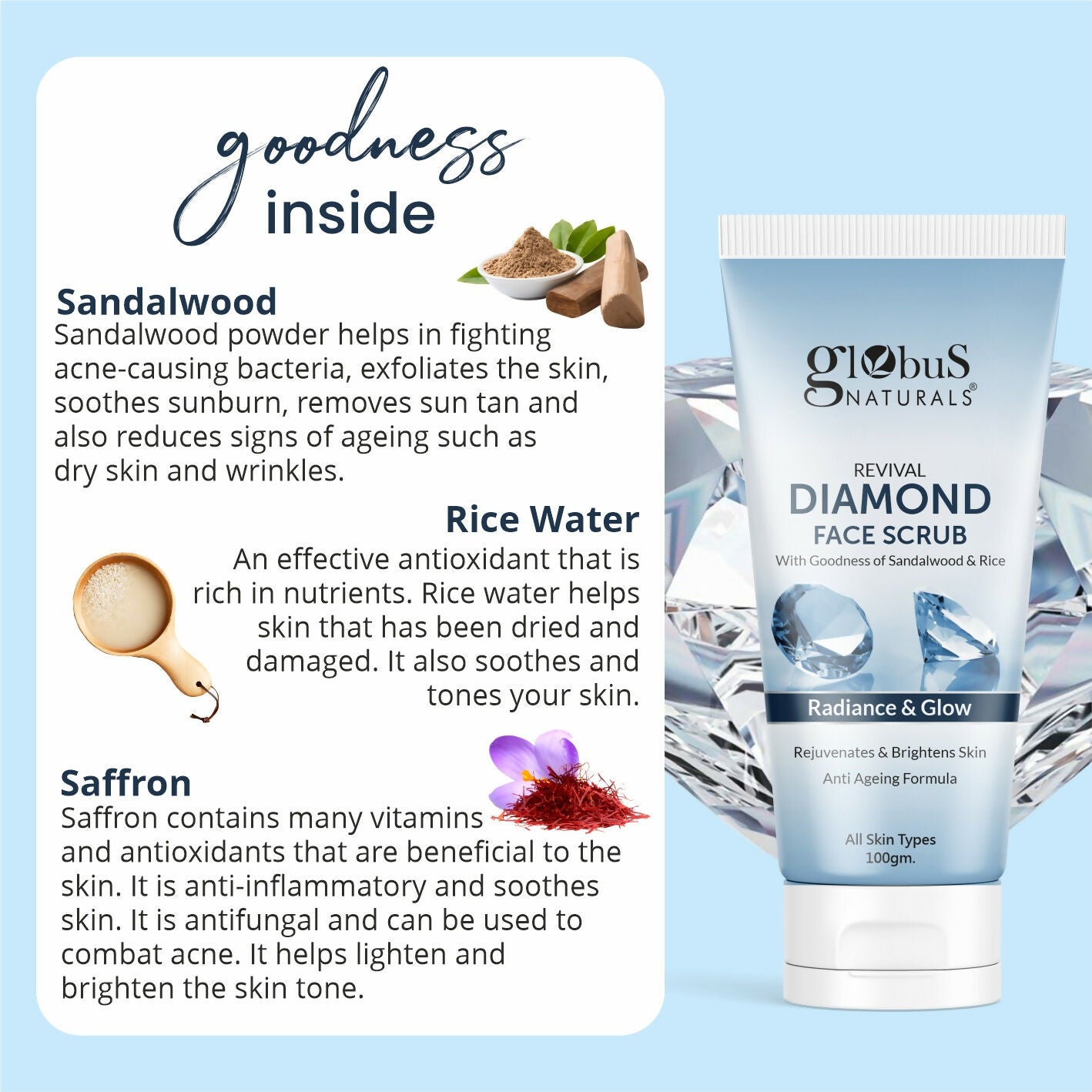 Globus Naturals Revival Diamond Face Scrub, Suitable For All Skin Types - Distacart
