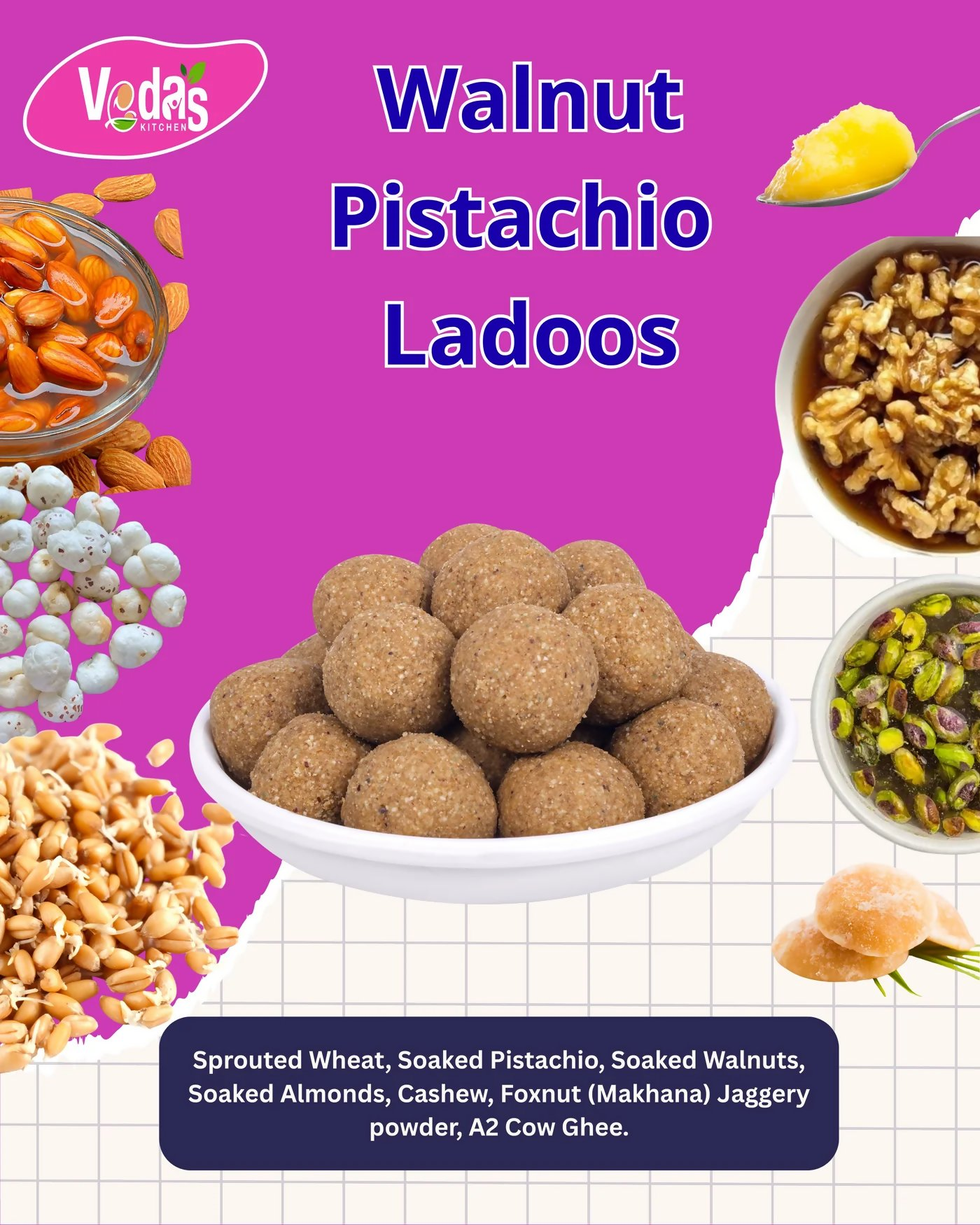 Vedas Kitchen Walnut Pistachio Ladoo - Dista