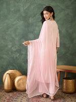 Thumbnail for The52 Baby pink Women's Gorgeous Cotton Blend Fabric Thread Work Straight Kurta, Pant and Dupatta Set - Distacart