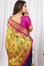 Thumbnail for Jyoti Fashion Women's Navy Blue Paithani Silk Zari Woven Saree with Blouse - Distacart