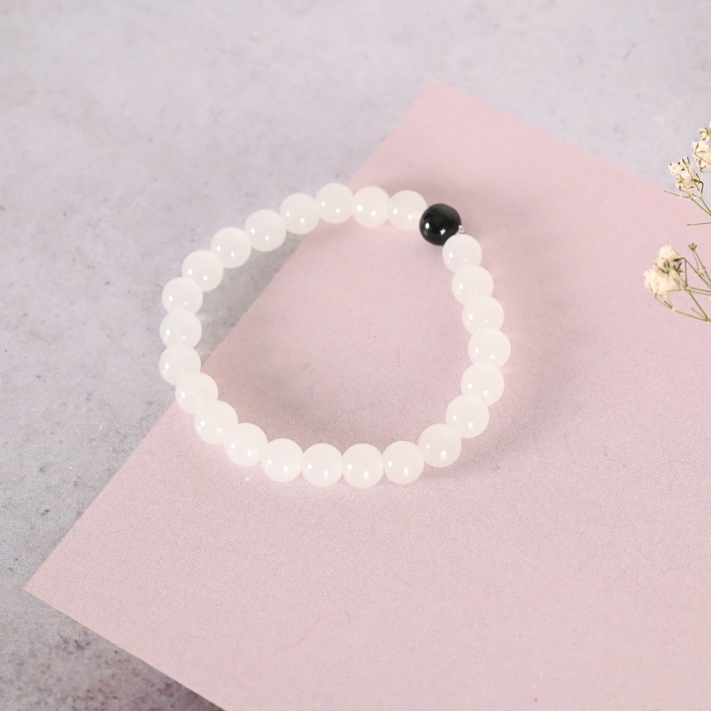 NVR Men & Women White Marbel Crystal Elasticated Bracelet - Distacart