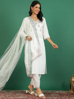 Thumbnail for Sangria Printed Pure Cotton V- Neck Kurta & Trousers With Dupatta
