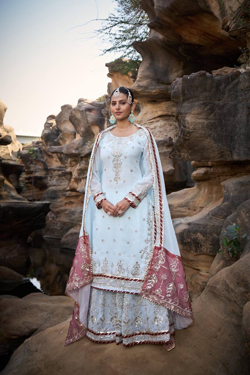 Lehenga Mart Designer Faux Georgette Ready to wear Sharara Suit for Eid - Distacart