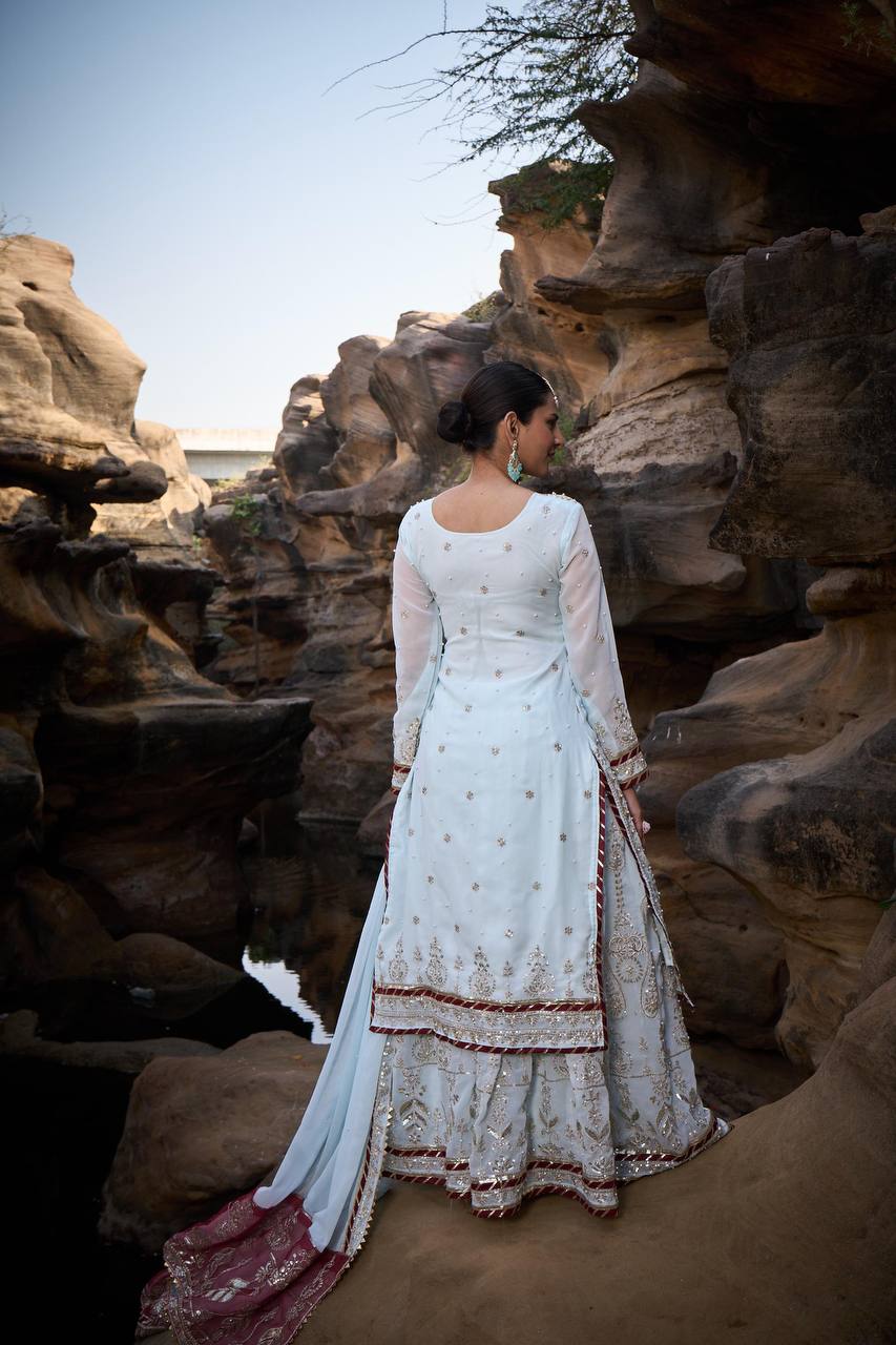 Lehenga Mart Designer Faux Georgette Ready to wear Sharara Suit for Eid - Distacart