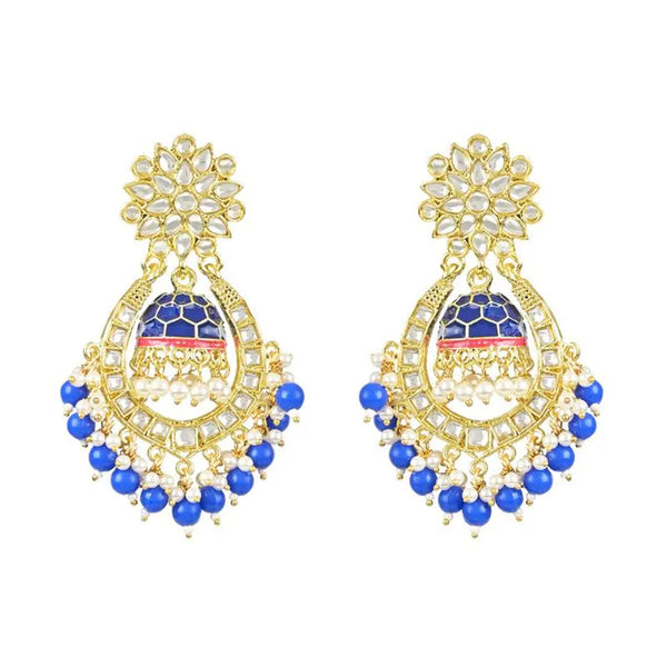 Jewel City Royal Blue and Gold-Plated Kundan Chandbali Earrings – Traditional Indian Jhumka Earrings with Pearls - Distacart