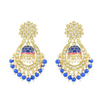 Thumbnail for Jewel City Royal Blue and Gold-Plated Kundan Chandbali Earrings – Traditional Indian Jhumka Earrings with Pearls