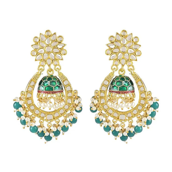 Jewel City Green and Gold-Plated Kundan Chandbali Earrings – Traditional Indian Jhumka Earrings with Pearls - Distacart