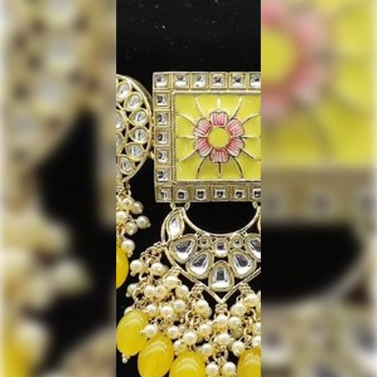Jewel City Opulent Kundan Meena Yellow Bead Jewelry Set - Exquisite Indian Bridal Accessories