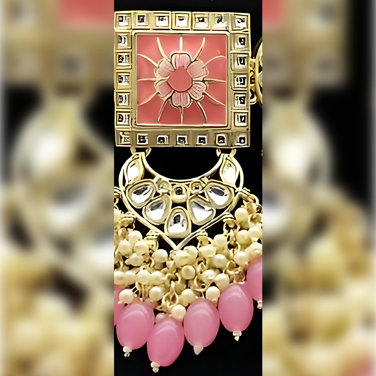 Jewel City Regal Kundan Meena Necklace and Earrings Set with Pink Beads Exquisite Indian Bridal Jewelry Collection