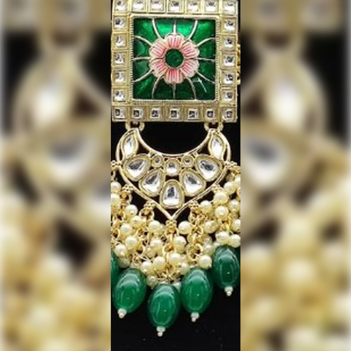 Jewel City Regal Kundan Meena Necklace and Earrings Set with Green Beads - Exquisite Indian Bridal Jewelry Collection
