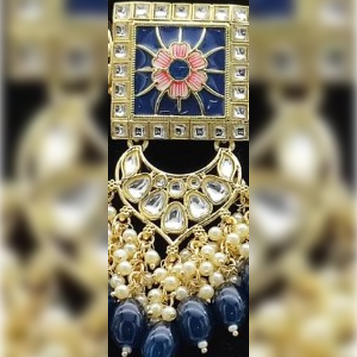 Jewel City Regal Kundan Meena Necklace and Earrings Set with Blue Beads -Exquisite Indian Bridal Jewelry Collection