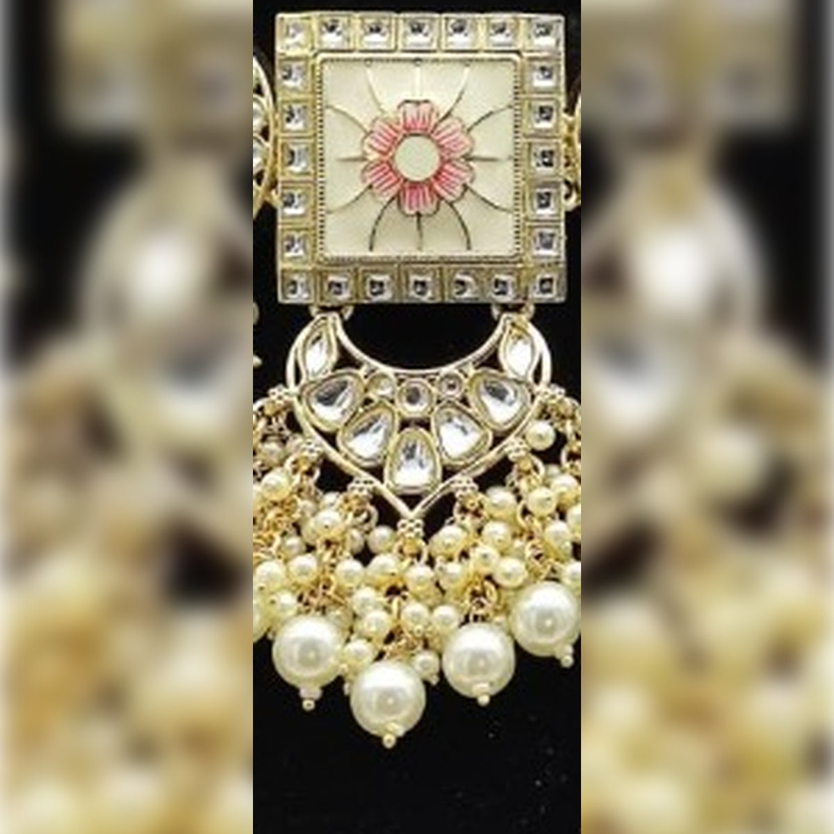 Jewel City Regal Kundan Meena Necklace and Earrings Set with White Beads -Exquisite Indian Bridal Jewelry Collection