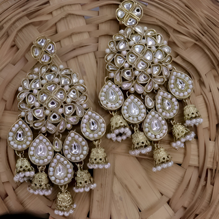 Jewel City Gold Kundan Pearl Jhumka Earrings Traditional Indian Long Dangler Earrings for Women Wedding & Festive Ethnic Jewelry