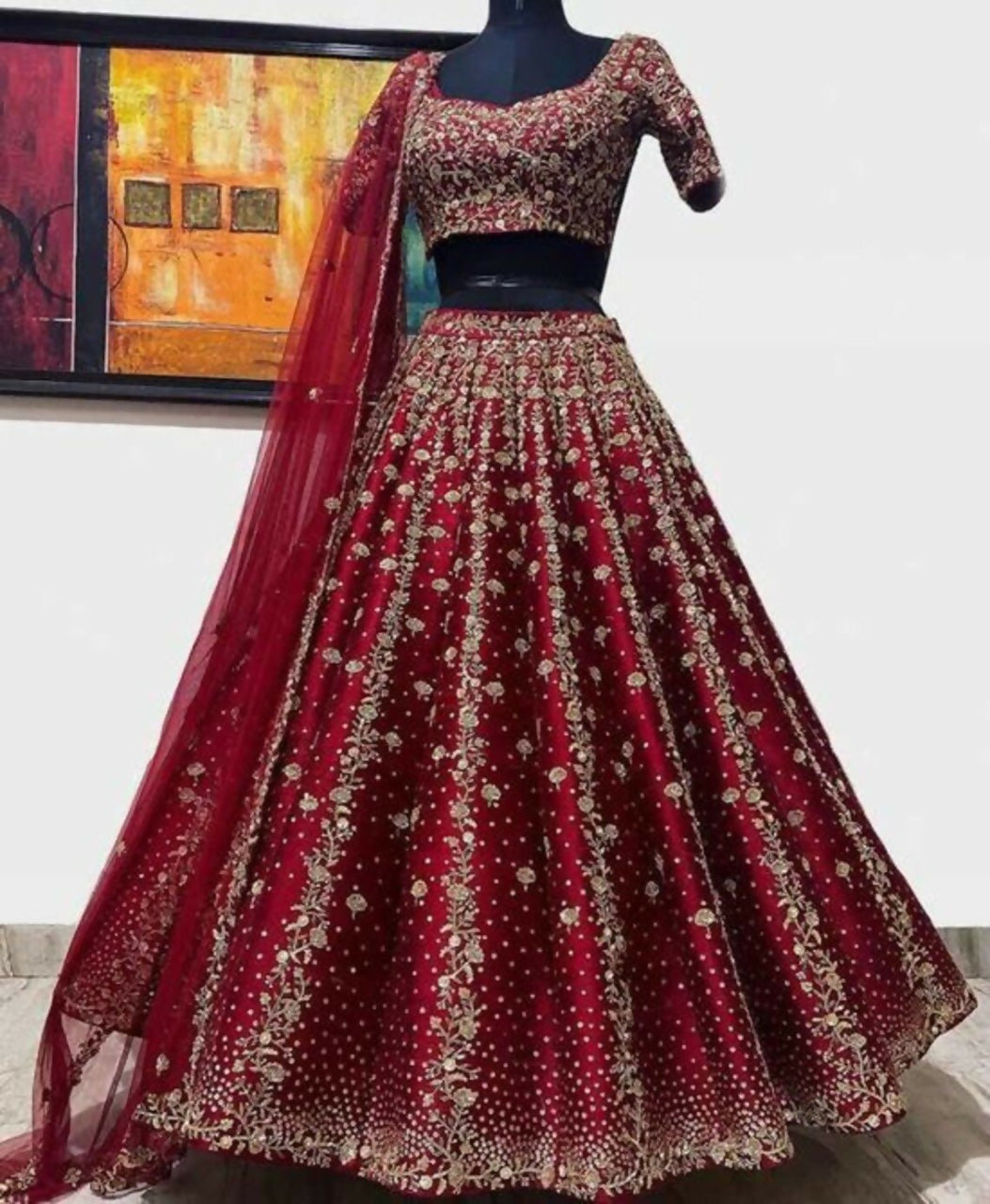 Jyoti Fashion Classy Maroon Silk 3MM Sequins with Thread & Coding Embroidery Lehenga Choli with Dupatta - Distacart