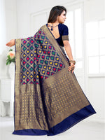 Thumbnail for Vedant Vastram Litchi Silk Designer Banarasi Saree - Navy - Distacart