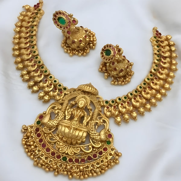 Jewel City Exquisite Gold-Plated Lakshmi Temple Jewelry Set: Necklace and Earrings