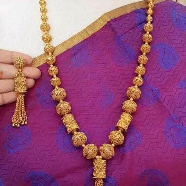 Jewel City Elegant Gold Beaded Tassel Necklace - Traditional Indian Long Chain Jewelry