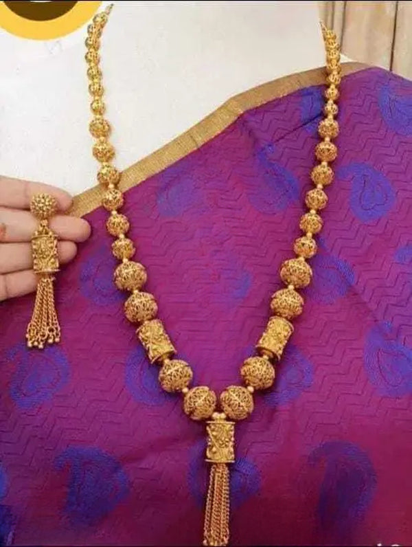 Jewel City Elegant Gold Beaded Tassel Necklace - Traditional Indian Long Chain Jewelry